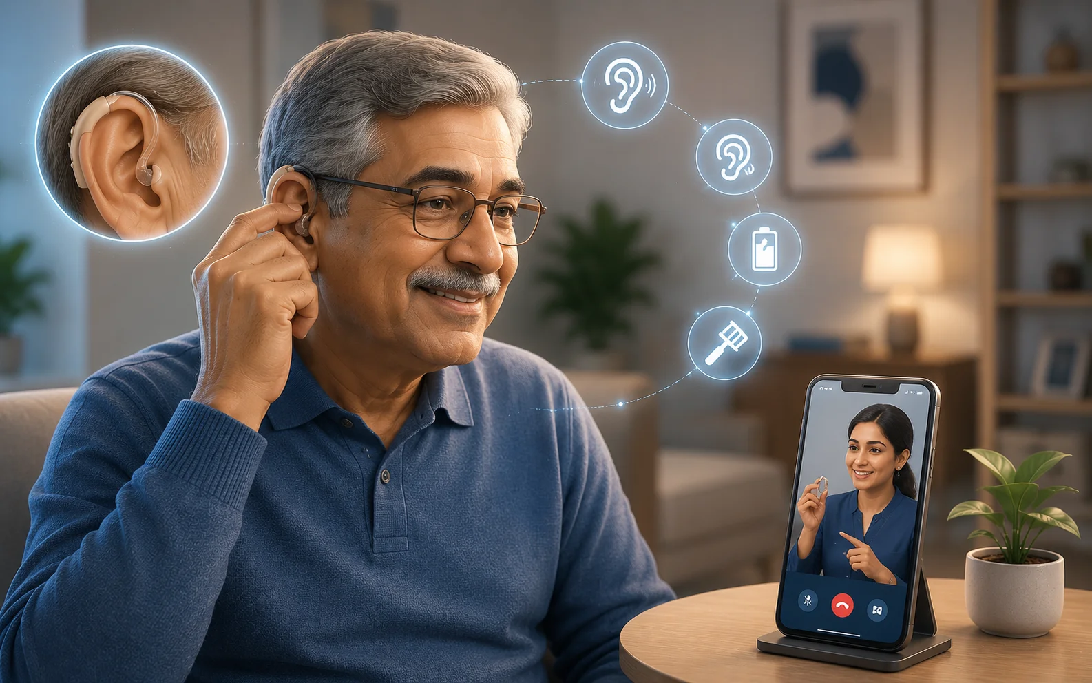 Senior man wearing a hearing aid